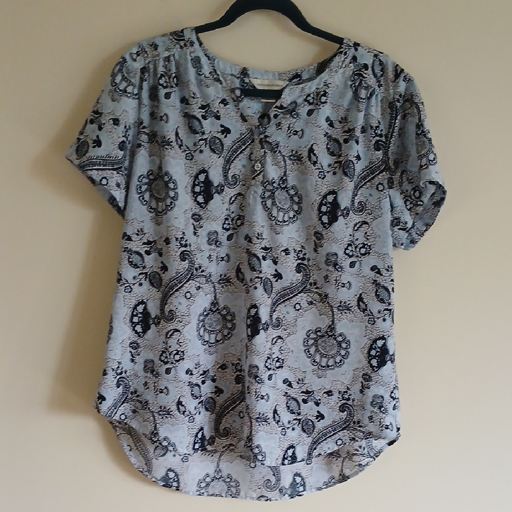 Women's Paisley Print Top Blue Sz Large